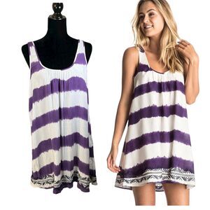 Roxy 'On and On' Tie Dye Stripe Embroidered Swing Dress Size Large